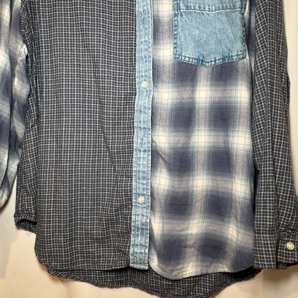 American Eagle Blue Gray Plaid Button Down Shirt Denim Pocket Size L - Picture 3 of 7